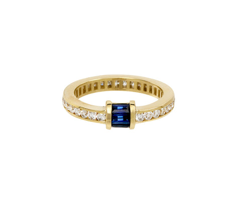 Blue Sapphire and Diamond Petite Magna Barrel Ring