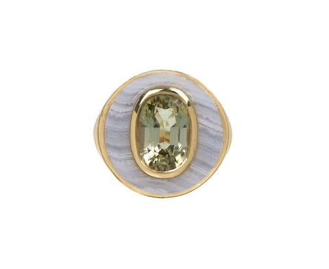 Petite Lollipop Blue Lace Agate and Yellow Tourmaline Ring