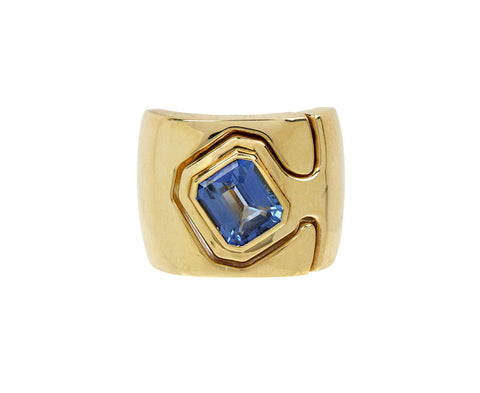 Emerald Cut Blue Sapphire Impetus Puzzle Ring