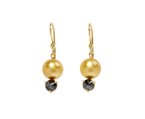 Golden Pearl and Black Diamond Drop Earrings