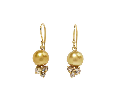 Golden Pearl and Light Brown Diamond Earrings