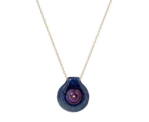 Blue Sapphire and Sugilite Cut Stone Button Necklace