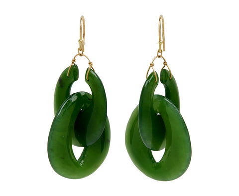 Green Jade Peacock Link Earrings