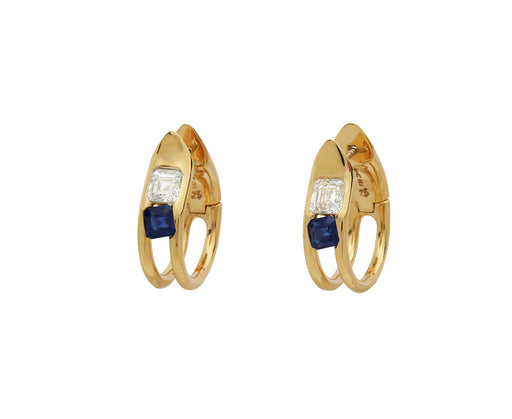 Small Blue Sapphire and Diamond Major Impact Hoop Earrings