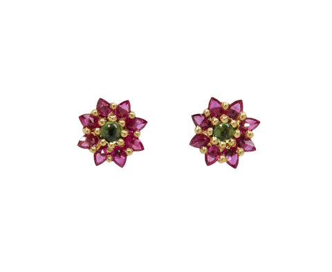 Green and Pink Daisy Stud Earrings