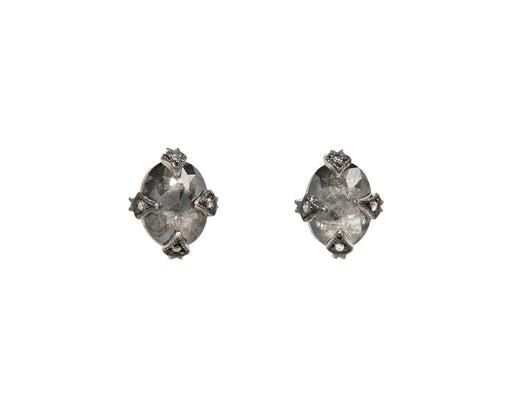 Oval Gray Rustic Diamond Antique Prong Stud Earrings