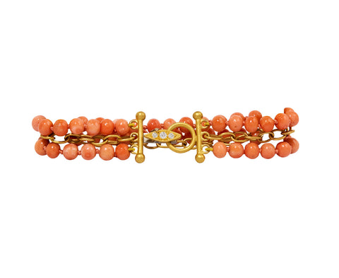 Vintage Coral Beaded Carcassonne Mountain Chain Bracelet