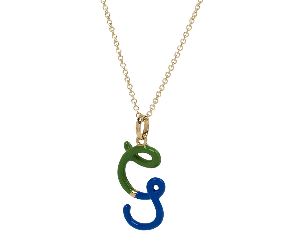 Bea Bongiasca Cobalt and Pistachio Enamel 'G' Pendant Necklace