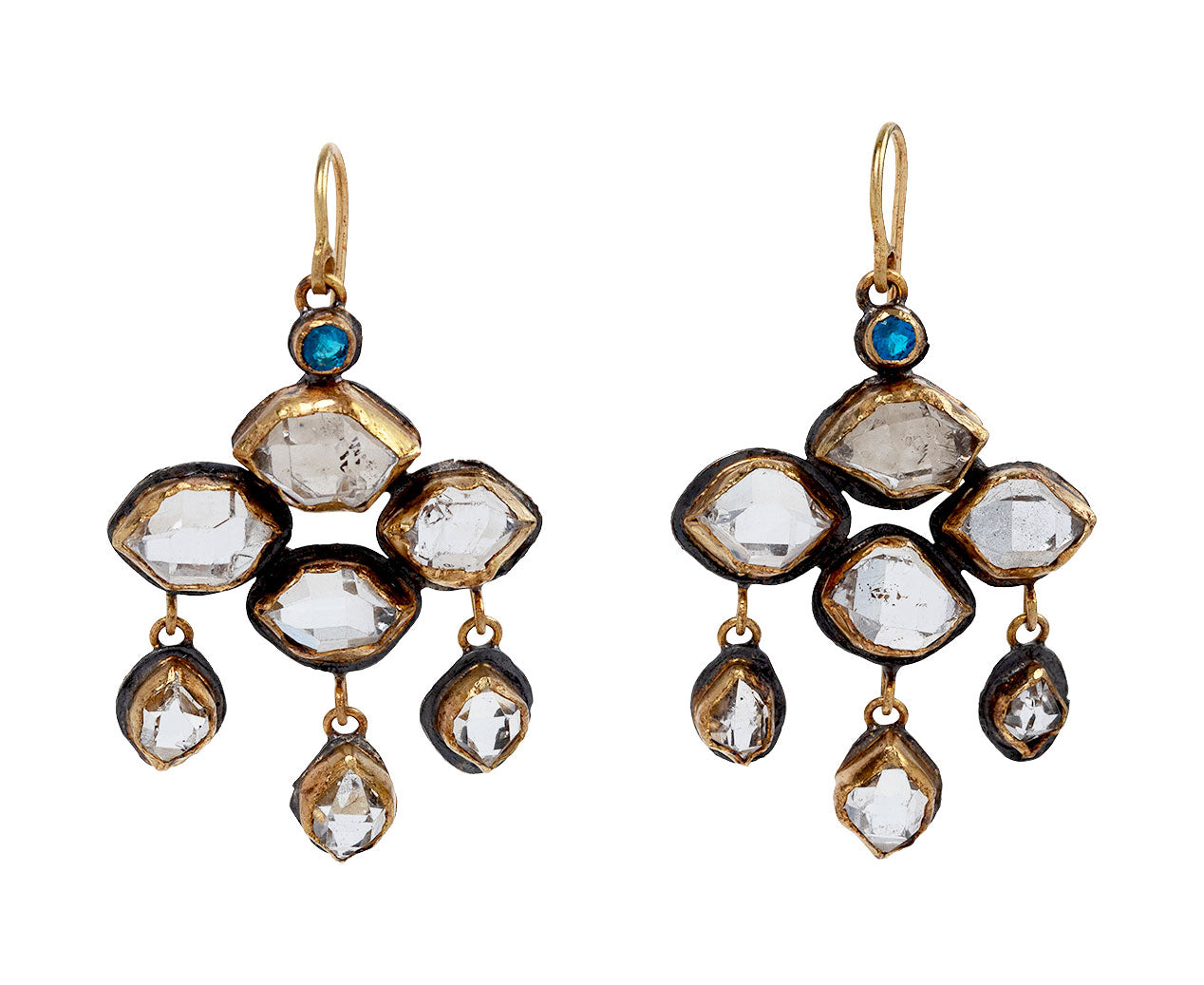 Judy Geib 18K Double Herkimer Diamond Drop Earrings