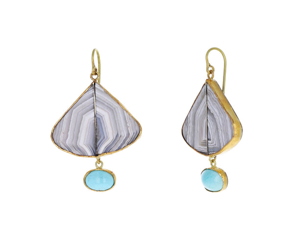 Striped Agate and Persian Turquoise Drop Earrings
