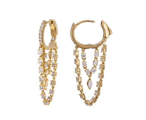 Double Chain Diamond Huggie Earrings - TWISTonline 