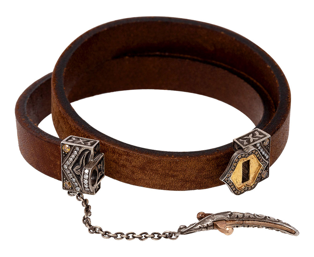 large shield leather cuff bracelet