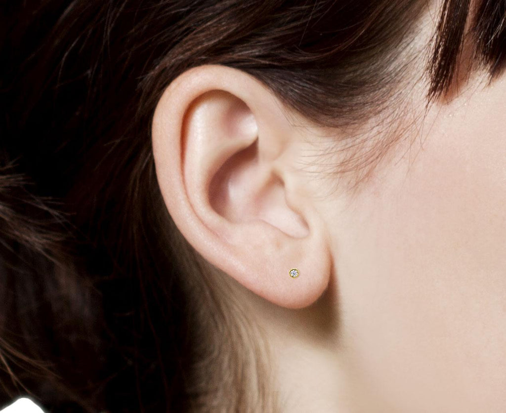 Large Rose Gold Diamond Moon Threaded Single Stud Earring, Maria Tash